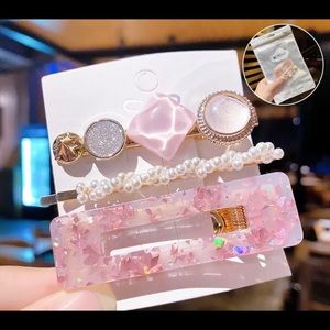 3 Set Fashion Pearls Acetate Geometric Hair Clips
